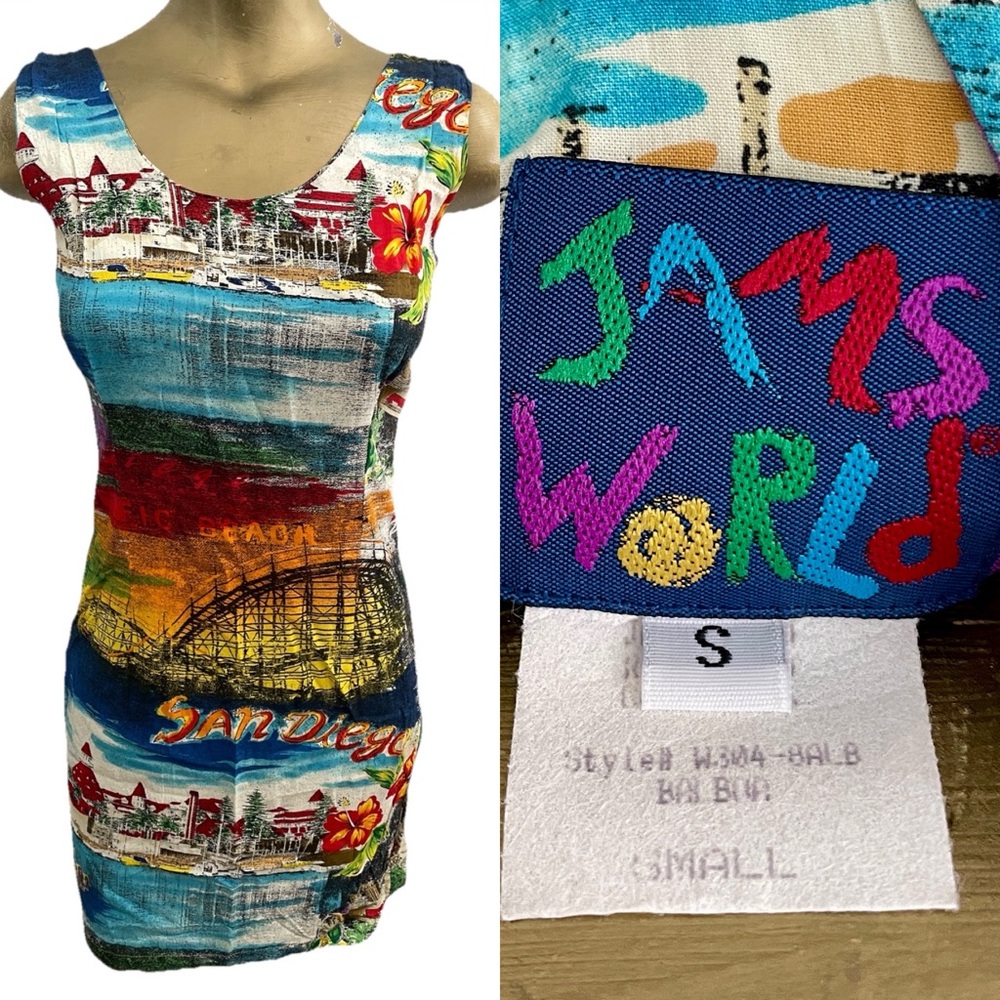 JAMS WORLD San DIEGO Print VINTAGE 90s DRESS Size XS Rare Collectible